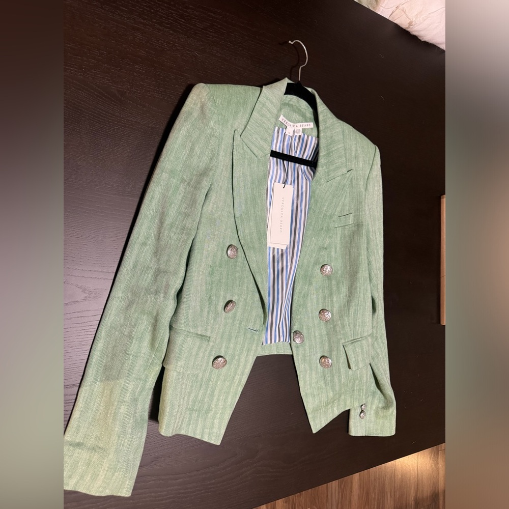 Veronica Beard Mint Green Double-Breasted Blazer - Picture 7 of 9